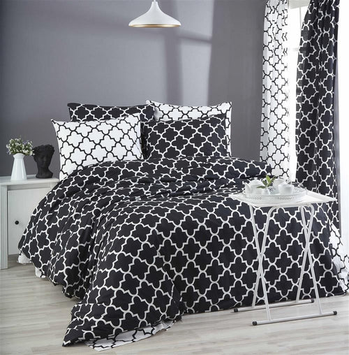 Lenjerie de pat din bumbac, Madalyon Alb / Negru, 160 x 220 cm