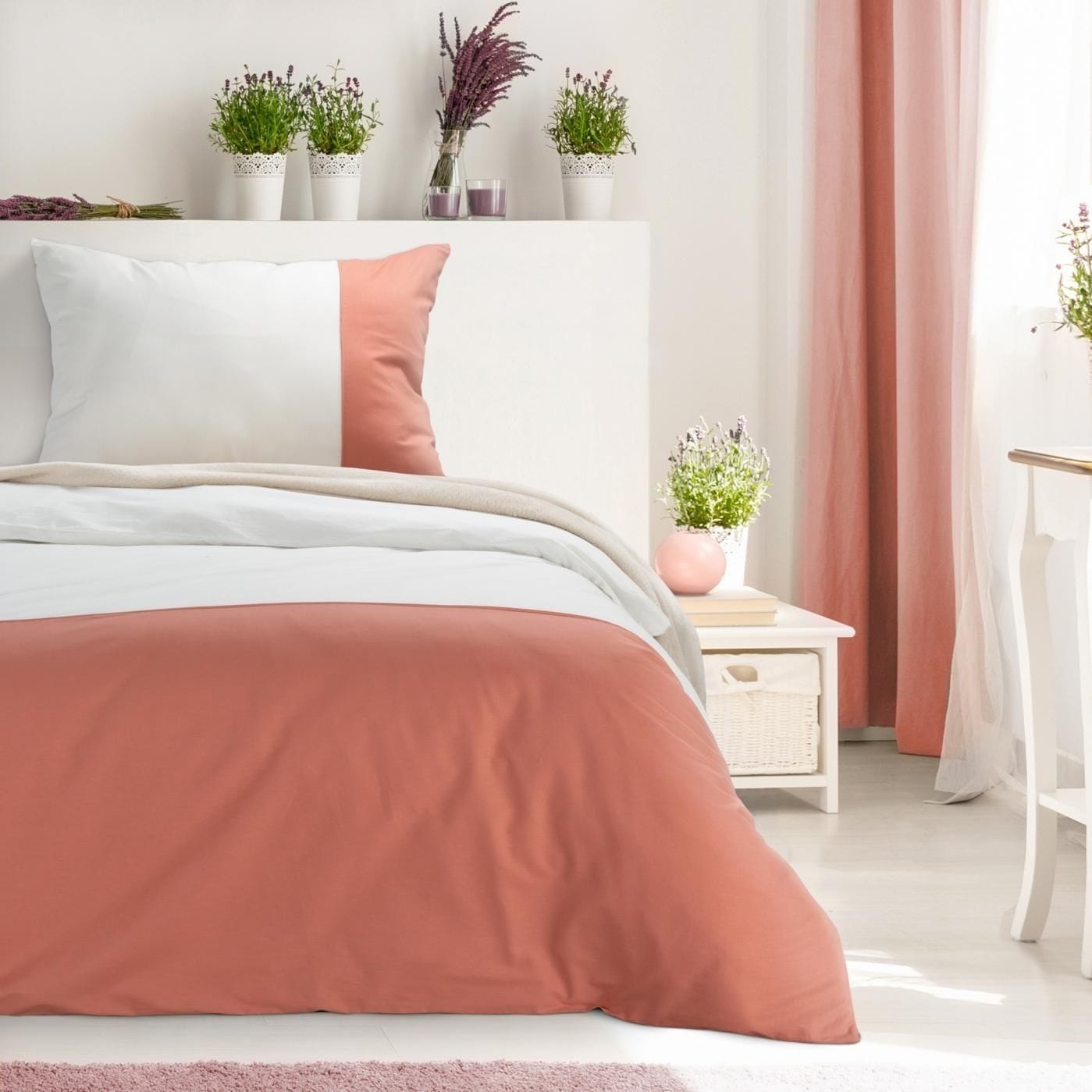 Lenjerie de pat din bumbac, Novad Alb / Caramiziu, 140 x 200 cm