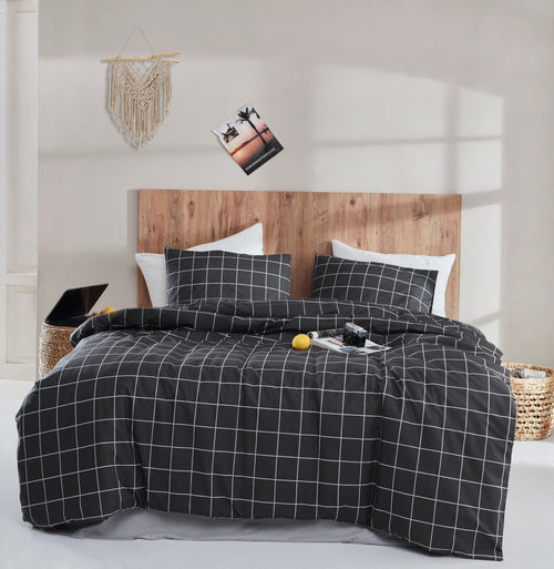 Asir Lenjerie de pat din bumbac, Piga Negru / Gri, 200 x 220 cm