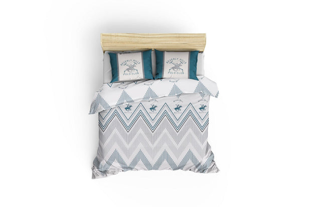 Lenjerie de pat din bumbac Ranforce, Beverly Hills Polo Club BHPC 025 Alb / Verde, 200 x 220 cm (1)