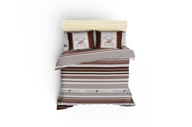 Lenjerie de pat din bumbac Ranforce, Beverly Hills Polo Club BHPC 029 Maro / Alb, 200 x 220 cm (1)