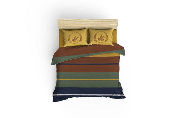 Asir Lenjerie de pat din bumbac Ranforce, Beverly Hills Polo Club BHPC 041 Mustariu / Bleumarin, 200 x 220 cm