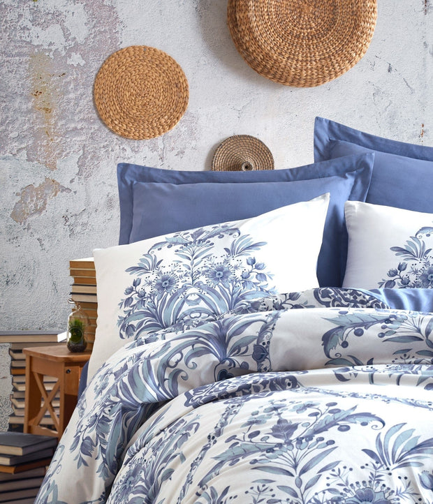 Lenjerie de pat din bumbac Ranforce, Egina Albastru / Alb, 200 x 220 cm (1)