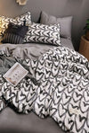 Hillkar Global Lenjerie de pat din bumbac Ranforce, Love Gri / Negru / Alb, 200 x 220 cm