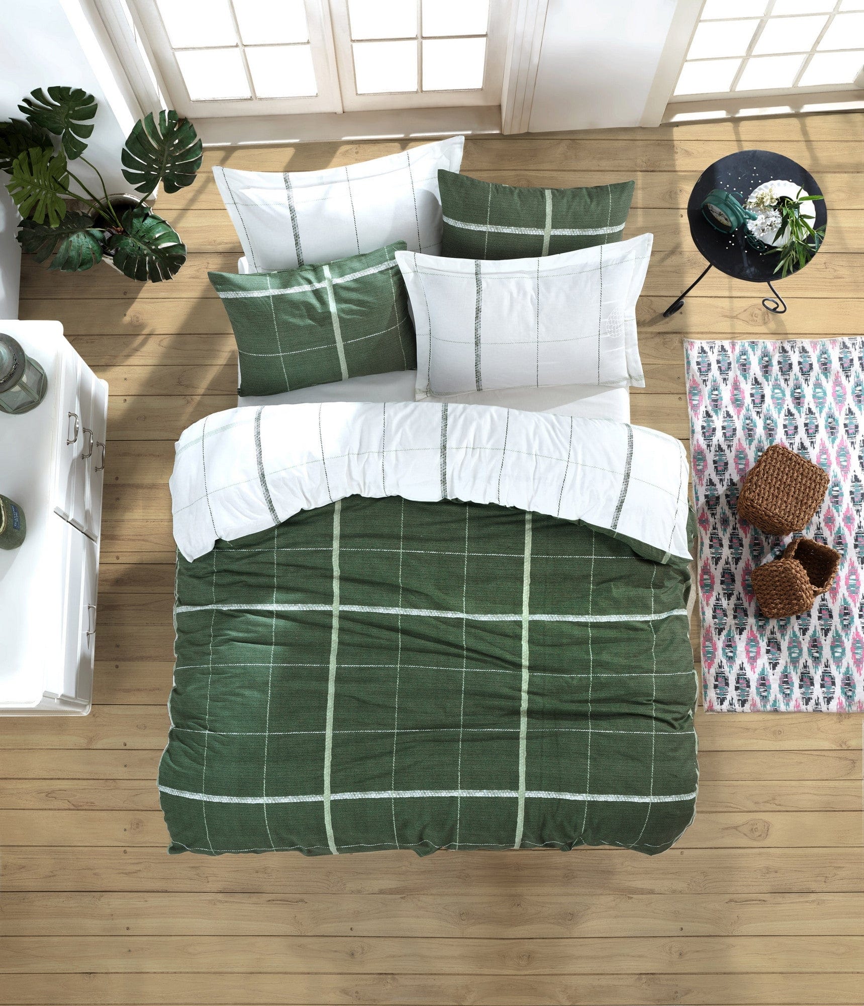 Lenjerie de pat din bumbac Ranforce Maya Verde / Alb, 200 x 220 cm