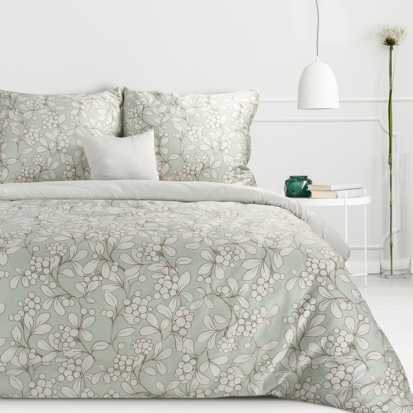 Lenjerie de pat din bumbac Satinat, Demi Alb / Verde Mint, 140 x 200 cm (1)