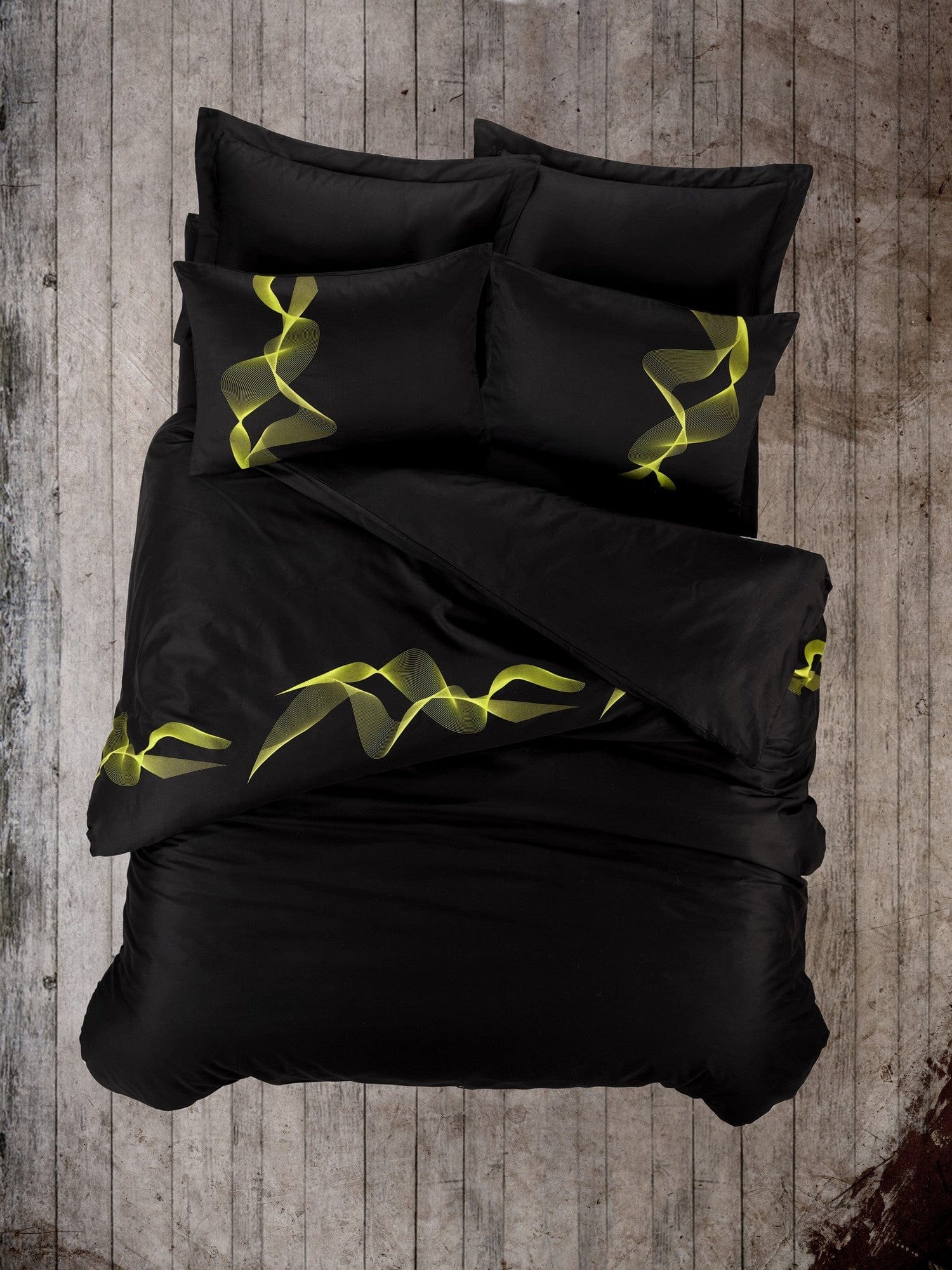 Asir Lenjerie de pat din bumbac Satinat Energy Negru /  Galben, 200 x 220 cm