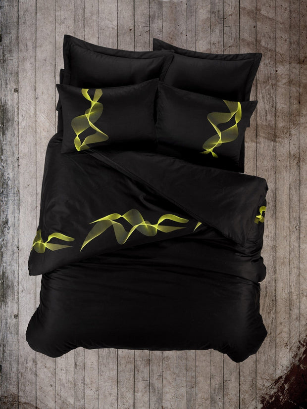 Asir Lenjerie de pat din bumbac Satinat Energy Negru /  Galben, 200 x 220 cm