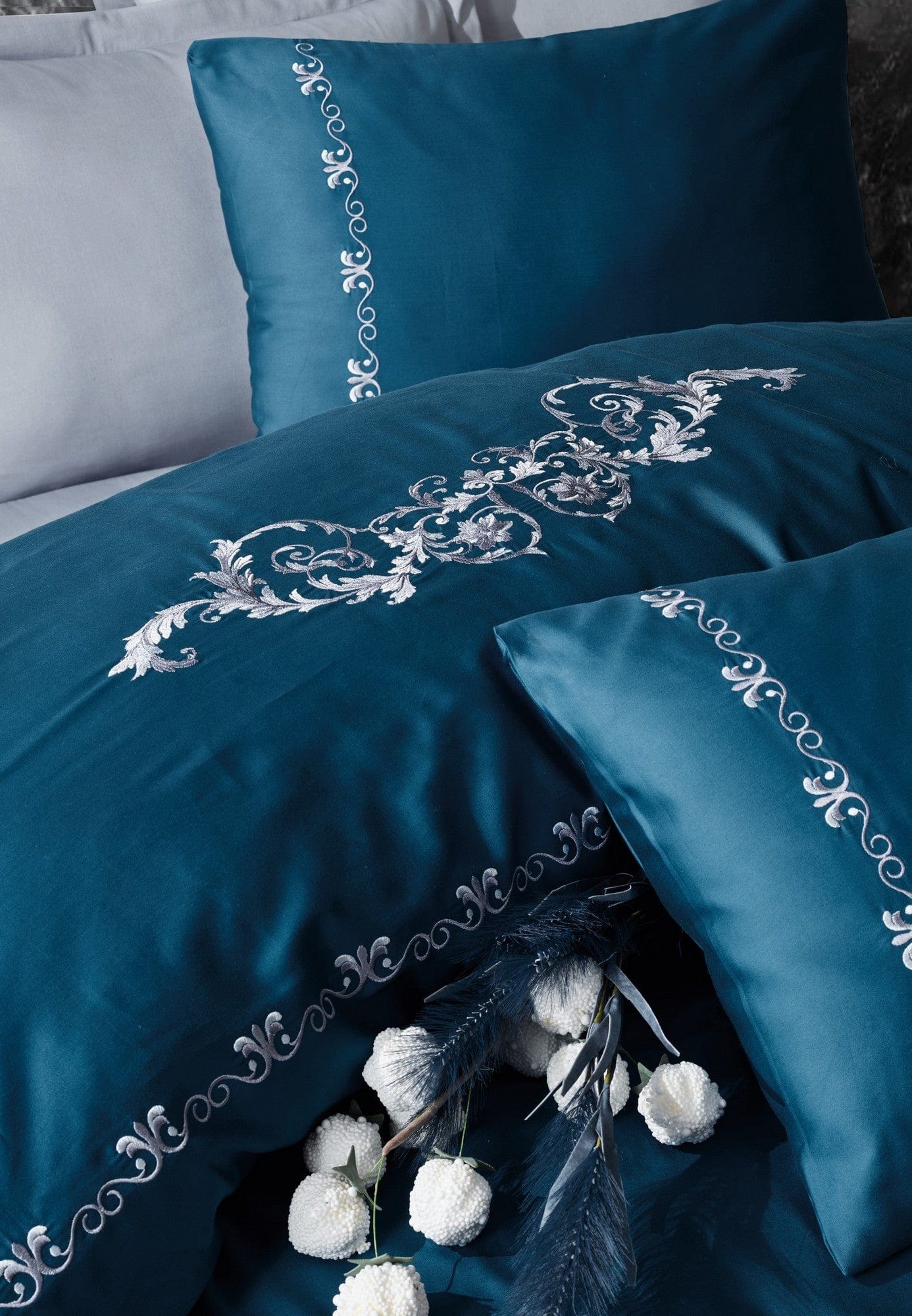 Asir Lenjerie de pat din bumbac Satinat Gloria Albastru / Gri, 200 x 220 cm