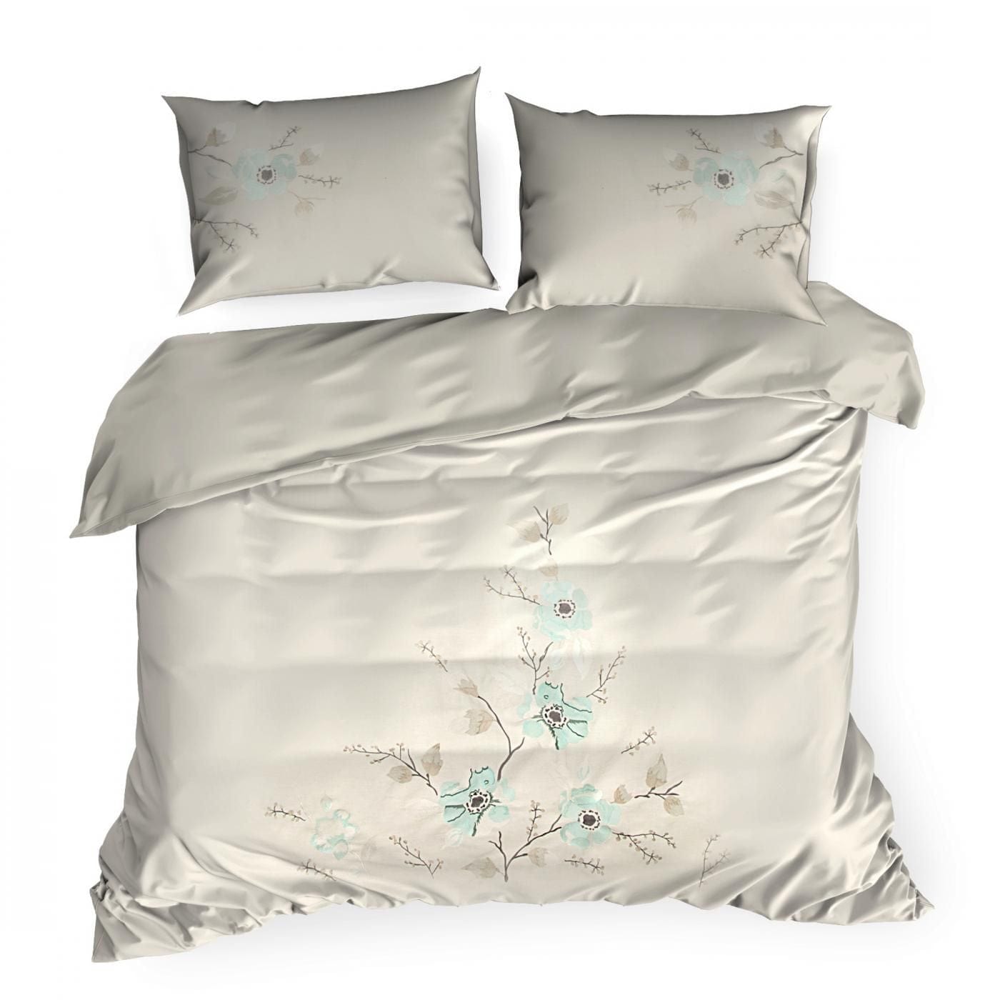 Lenjerie de pat din bumbac Satinat, Haft 6 Crem / Verde Mint & ERFRNY-BEDLINEN-HAFT-6-CREAM-MINT