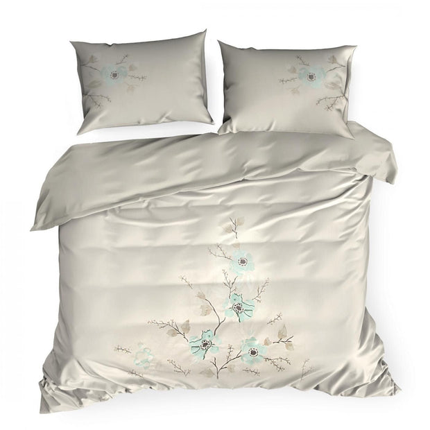 Lenjerie de pat din bumbac Satinat, Haft 6 Crem / Verde Mint & ERFRNY-BEDLINEN-HAFT-6-CREAM-MINT