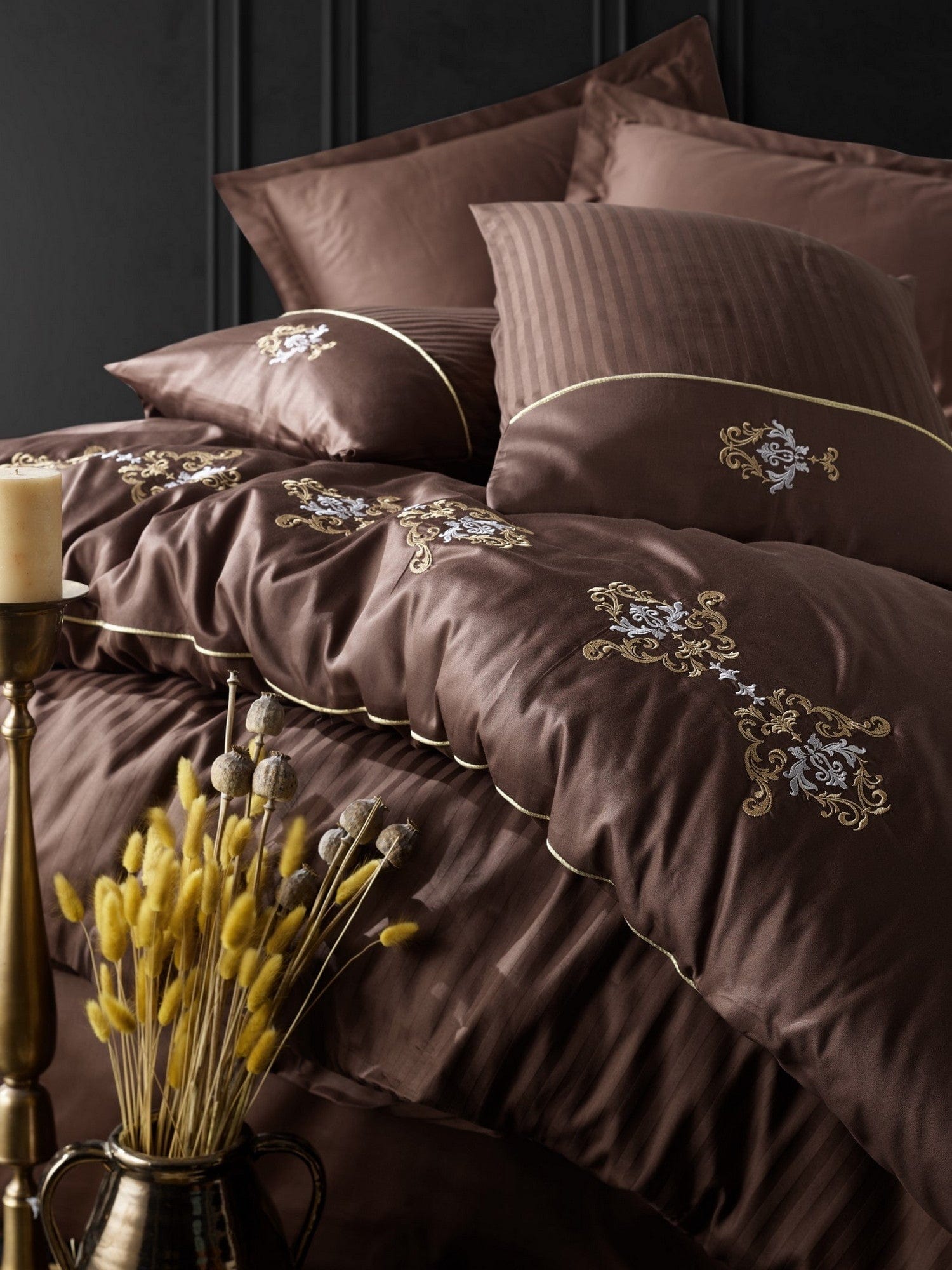 Asir Lenjerie de pat din bumbac Satinat King Maro / Galben, 200 x 220 cm