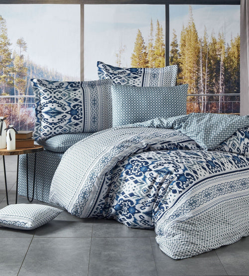 Lenjerie de pat din bumbac satinat Kirlow Albastru / Alb, 200 x 220 cm