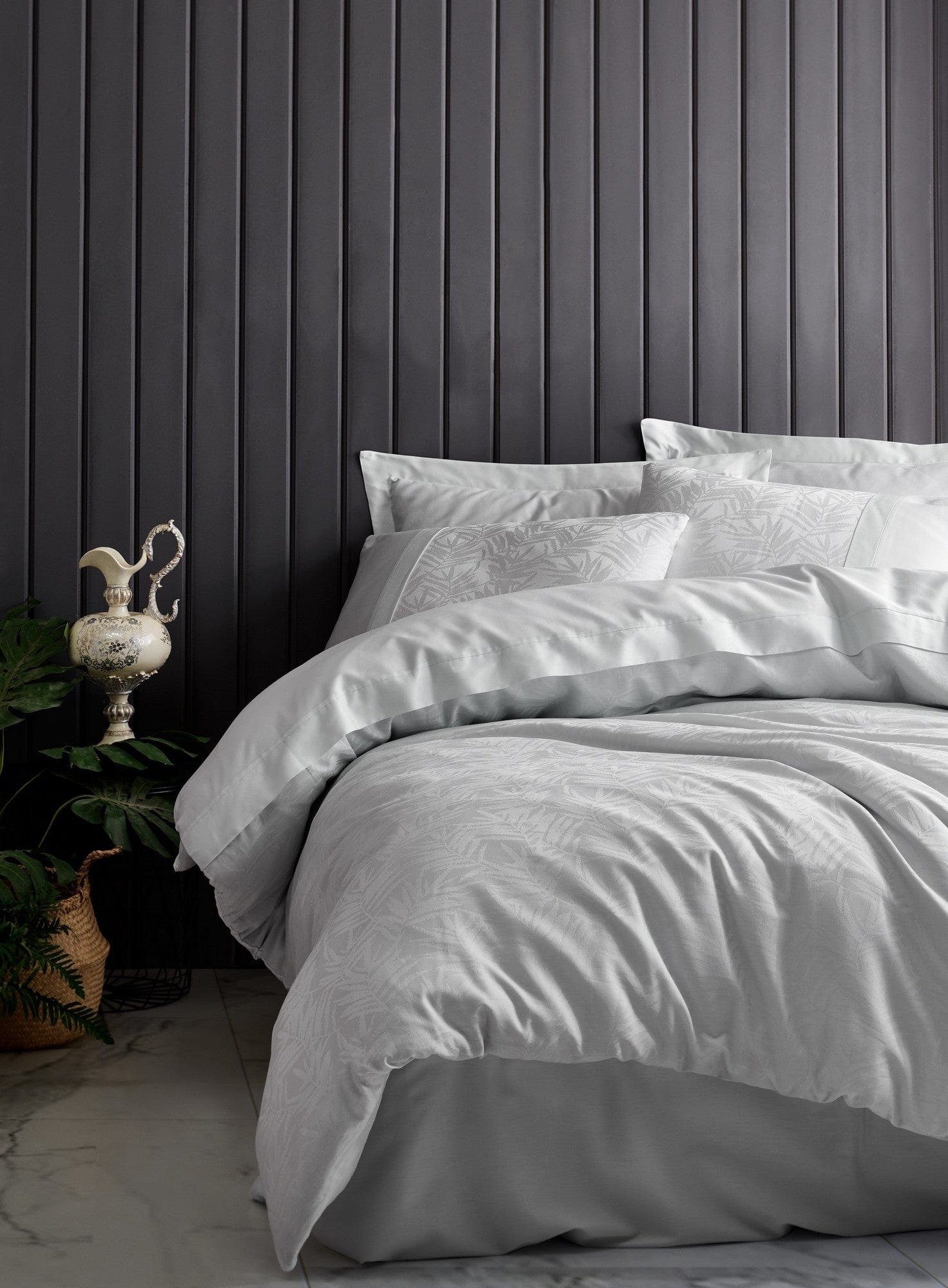 Asir Lenjerie de pat din bumbac Satinat Leaf Alb, 200 x 220 cm