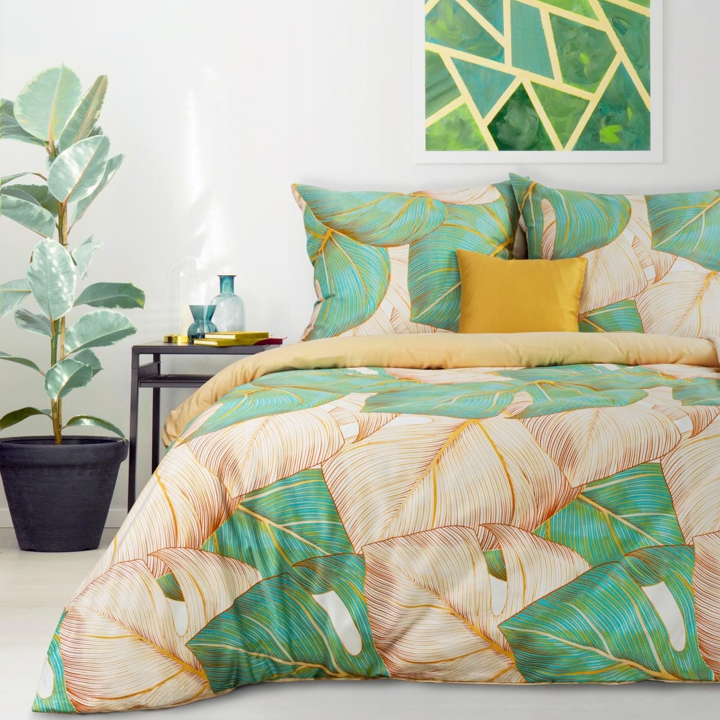 Lenjerie de pat din bumbac Satinat, Nelly 1 Bej / Verde Mint (1)