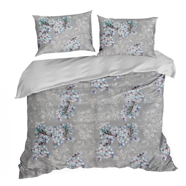 Lenjerie de pat din bumbac Satinat, Nelly 5 Gri / Roz & ERFRNY-BEDLINEN-NELLY-5-STEEL-PINK