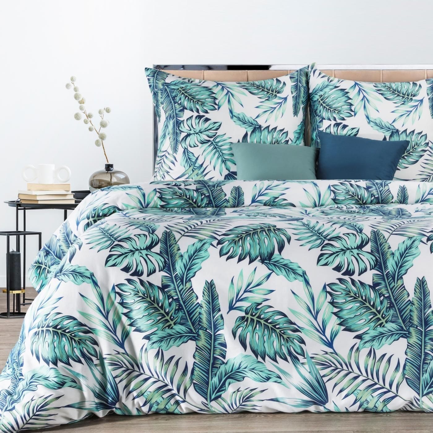 Lenjerie de pat din bumbac Satinat, Sammy Alb / Verde, 220 x 200 cm (1)