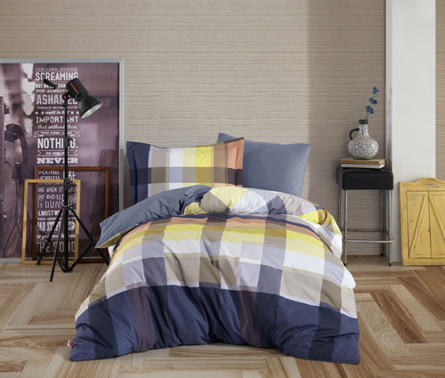 Lenjerie de pat din bumbac, Virginia Bleumarin / Multicolor, 160 x 220 cm