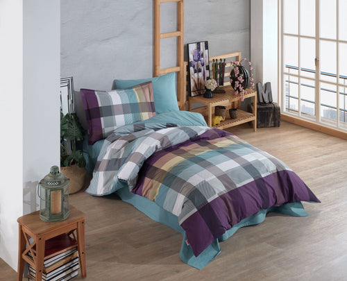 Lenjerie de pat din bumbac, Virginia Turcoaz / Multicolor, 160 x 220 cm
