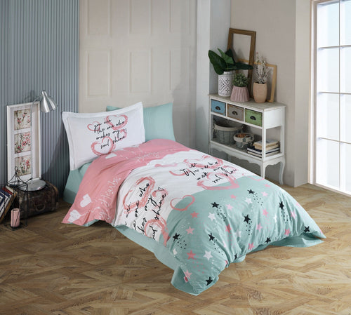 Lenjerie de pat din bumbac, Voyager Verde Mint / Multicolor, 160 x 220 cm