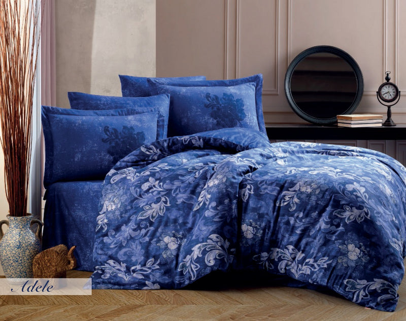 Lenjerie de pat din bumbac Satinat Adele Albastru inchis, 200 x 220 cm
