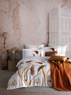 Lenjerie de pat din bumbac Satinat Fadime Alb / Portocaliu / Maro, 200 x 220 cm