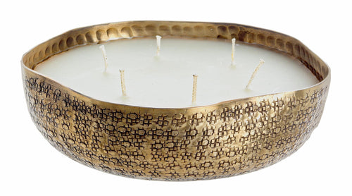 Lumanare Decorativa Hammel L, Auriu Antichizat, din Ceara in Suport de Aluminiu, 6 Fitile, Rotunda Ø18,5xH5 cm