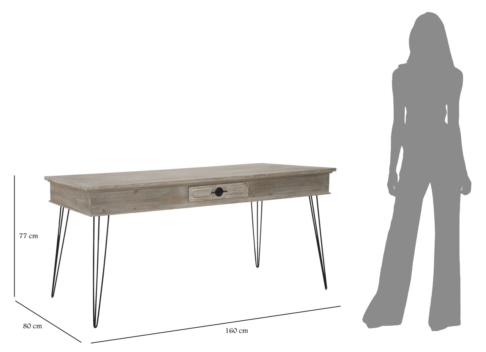 Masa cu 2 sertare din lemn de mesteacan Saigon, L160xl80xh77 cm (8)