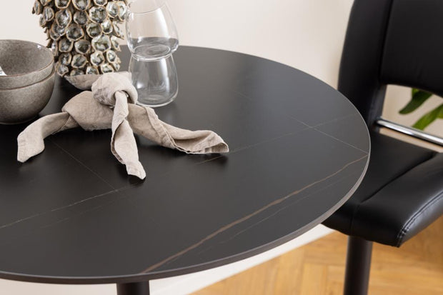 Actona Masa de bar din ceramica si metal, Malta Negru, Ø80xH105 cm