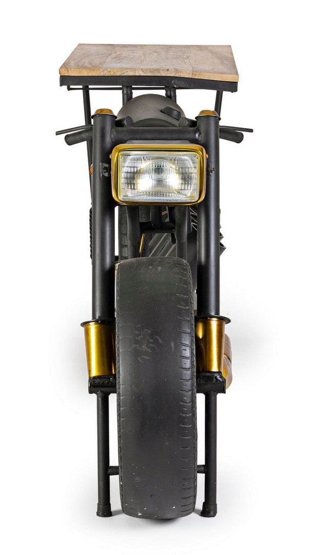 Masa de bar din lemn de mango si metal, cu suport sticle si pahare lemn de mango si metal, Speed Natural / Negru, L183xl44xH86 cm (4)