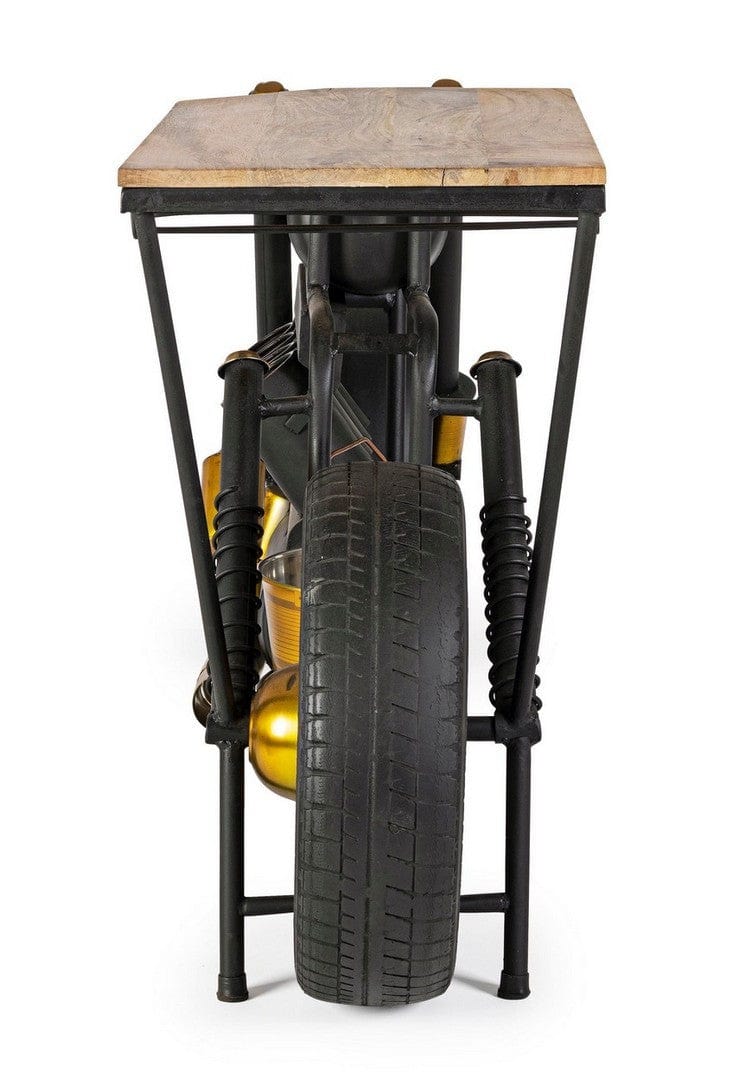 Masa de bar din lemn de mango si metal, cu suport sticle si pahare lemn de mango si metal, Speed Natural / Negru, L183xl44xH86 cm (5)