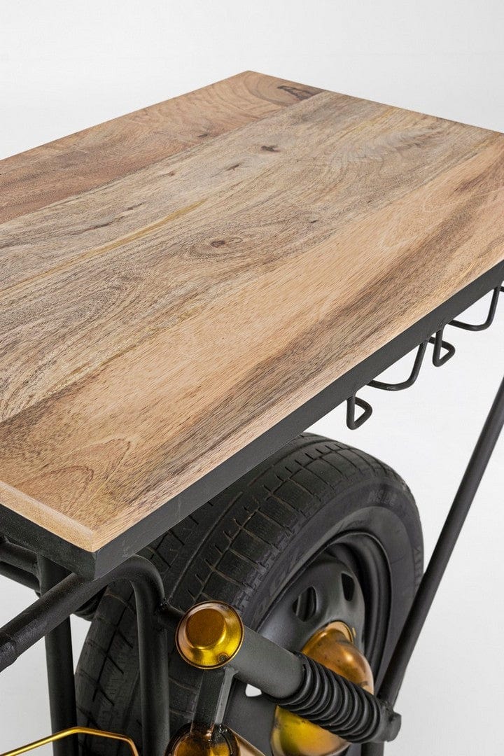 Masa de bar din lemn de mango si metal, cu suport sticle si pahare lemn de mango si metal, Speed Natural / Negru, L183xl44xH86 cm (8)