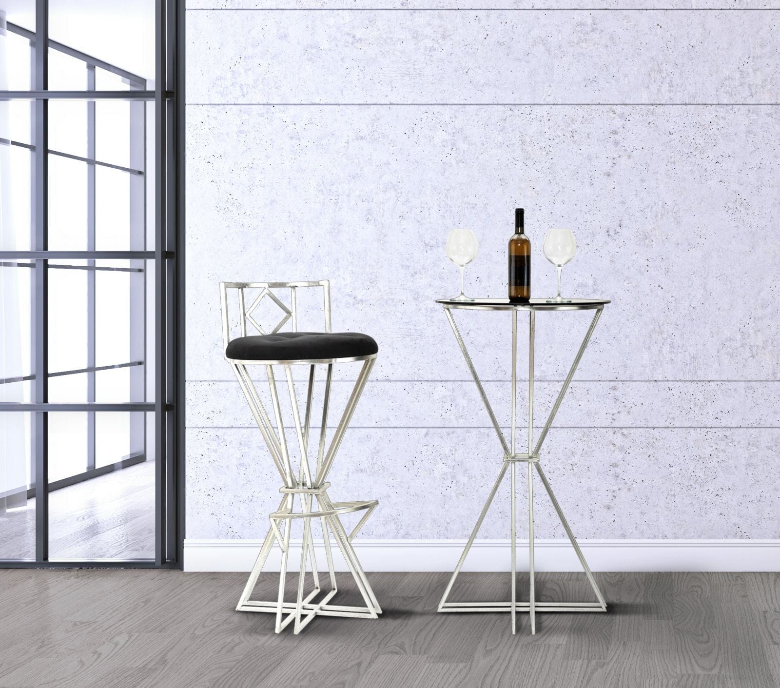 Mauro Ferretti Masa de bar din sticla si metal Oslo Negru / Argintiu, Ø60xH105 cm