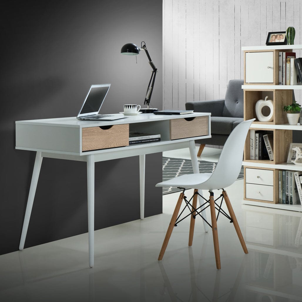 Dorel Home Masa de birou din MDF cu 2 sertare, Scandi Alb / Stejar, L120xl55xH78 cm
