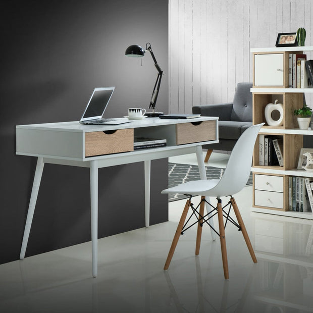 Dorel Home Masa de birou din MDF cu 2 sertare, Scandi Alb / Stejar, L120xl55xH78 cm