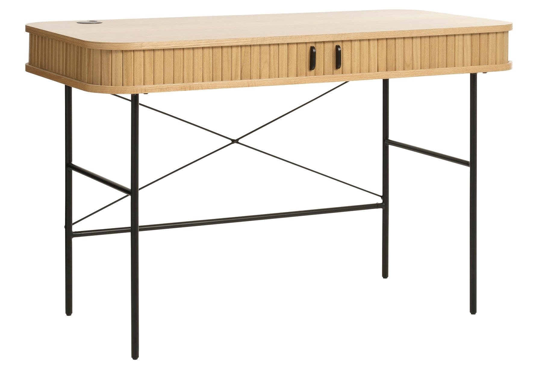 Unique Furniture A/S Masa de birou din MDF, furnir si metal, cu 2 usi, Nola Stejar / Negru, L120xl60xH75 cm