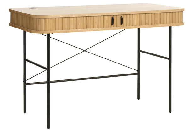 Unique Furniture A/S Masa de birou din MDF, furnir si metal, cu 2 usi, Nola Stejar / Negru, L120xl60xH75 cm