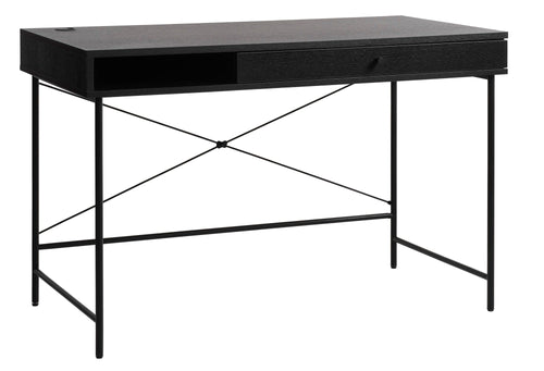 Unique Furniture A/S Masa de birou din MDF si metal, cu 1 sertar, Pensacola Negru, L120xl60xH76 cm
