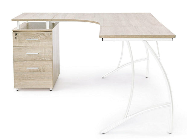 Masa de birou din MDF si metal, cu 3 sertare Kavita Corner Natural / Alb, L151,5xl55xH76 cm (3)