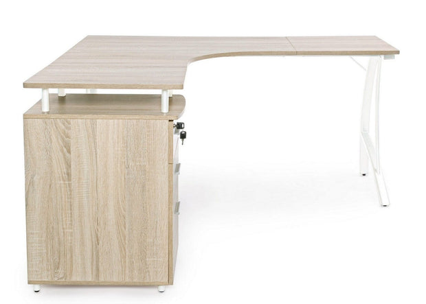 Masa de birou din MDF si metal, cu 3 sertare Kavita Corner Natural / Alb, L151,5xl55xH76 cm (4)