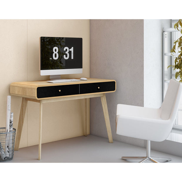 Dorel Home Masa de birou din MDF si pal cu 2 sertare, Cassie Stejar / Negru, L120xl50xH79 cm