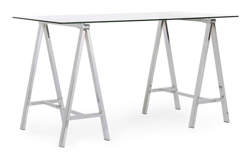 Masa de birou din metal si sticla, Alchimia Crom / Transparent, L140xl70xH76 cm