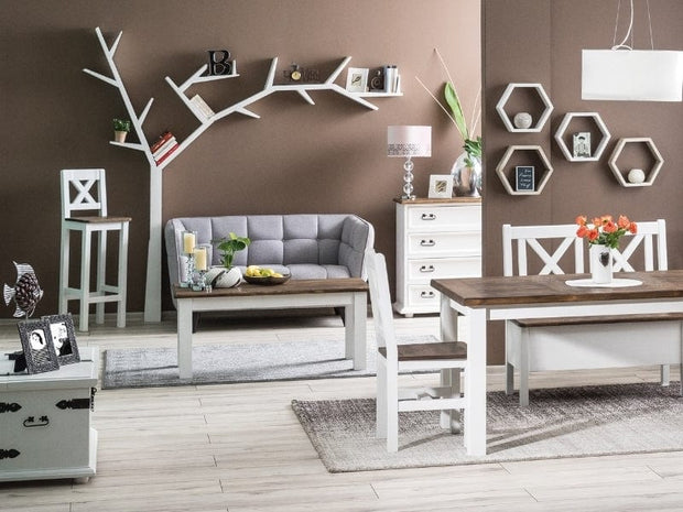 BFSummer Masa de cafea din lemn de pin Portos Alb / Maro inchis, L120xl60xH52 cm