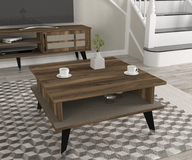 Asir Masa de cafea din lemn, Logan Nuc / Negru, L72xl72xH38,2 cm