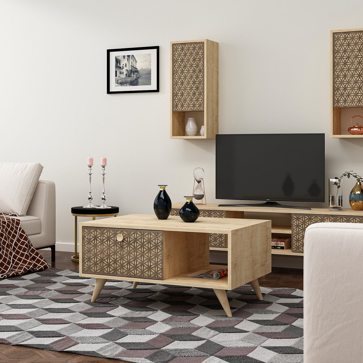 Asir Masa de cafea din lemn, Newyork V2 Stejar Sapphire, L90xl60xH45 cm