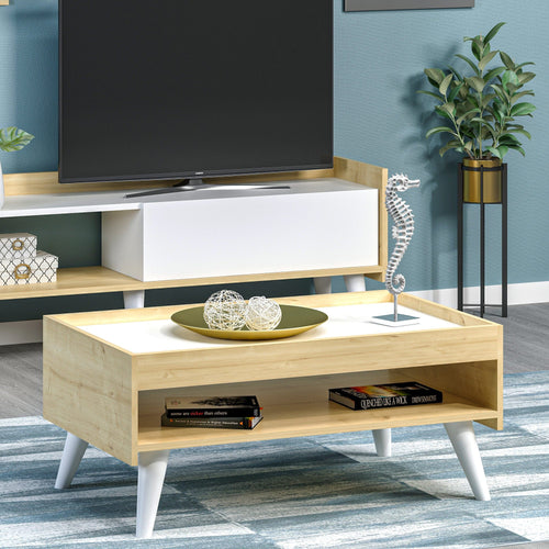 Masa de cafea din lemn, Ruby Alb / Stejar, L83,6xl48,6xH41,8 cm