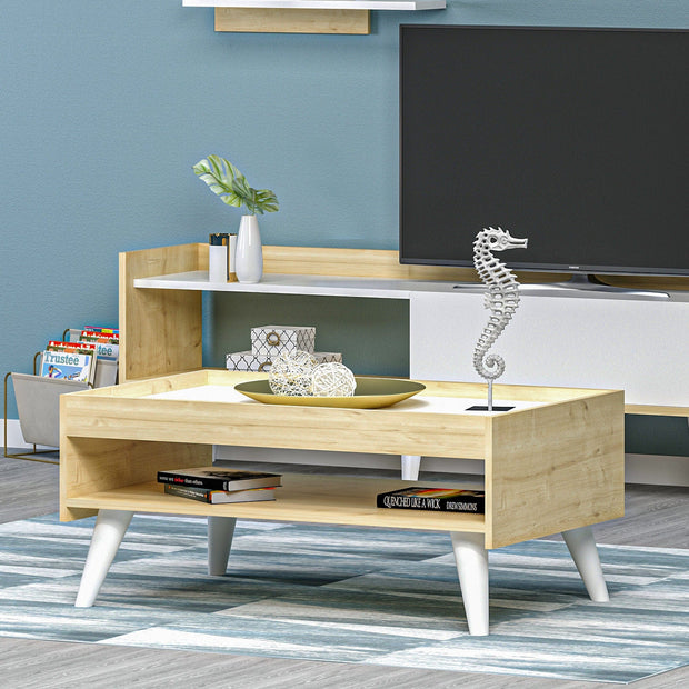 Asir Masa de cafea din lemn, Ruby Alb / Stejar, L83,6xl48,6xH41,8 cm