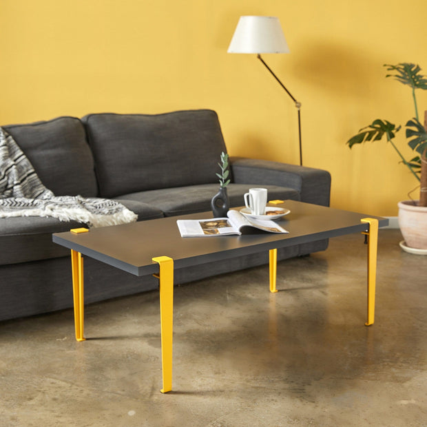 Asir Masa de cafea din lemn si metal, Fonissa Antracit / Galben, L120xl60xH45 cm