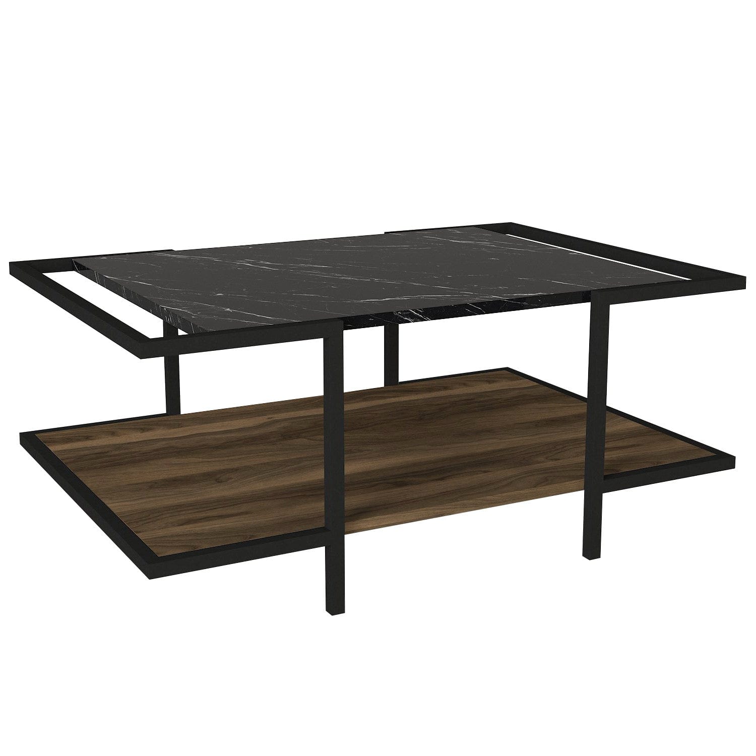 Asir Masa de cafea din lemn si metal, Minerva Nuc / Negru, L94xl64xH40 cm