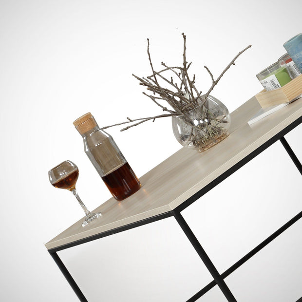 Masa de cafea din lemn si metal, Poly Stejar / Negru, L75xl75xH43 cm (1)